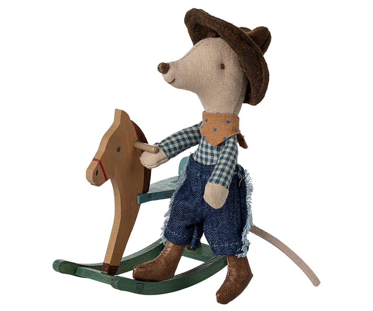 Maileg - Cowboy Maus auf Schaukelpferd