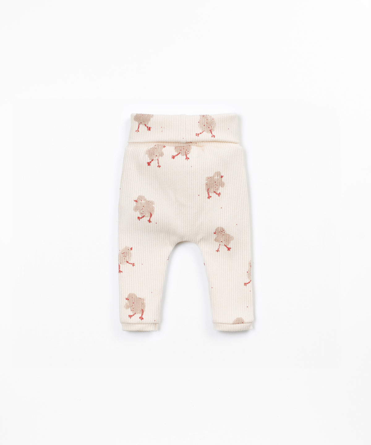 PLAY UP Rippstrick-Leggings mit Küken-Print – Beige