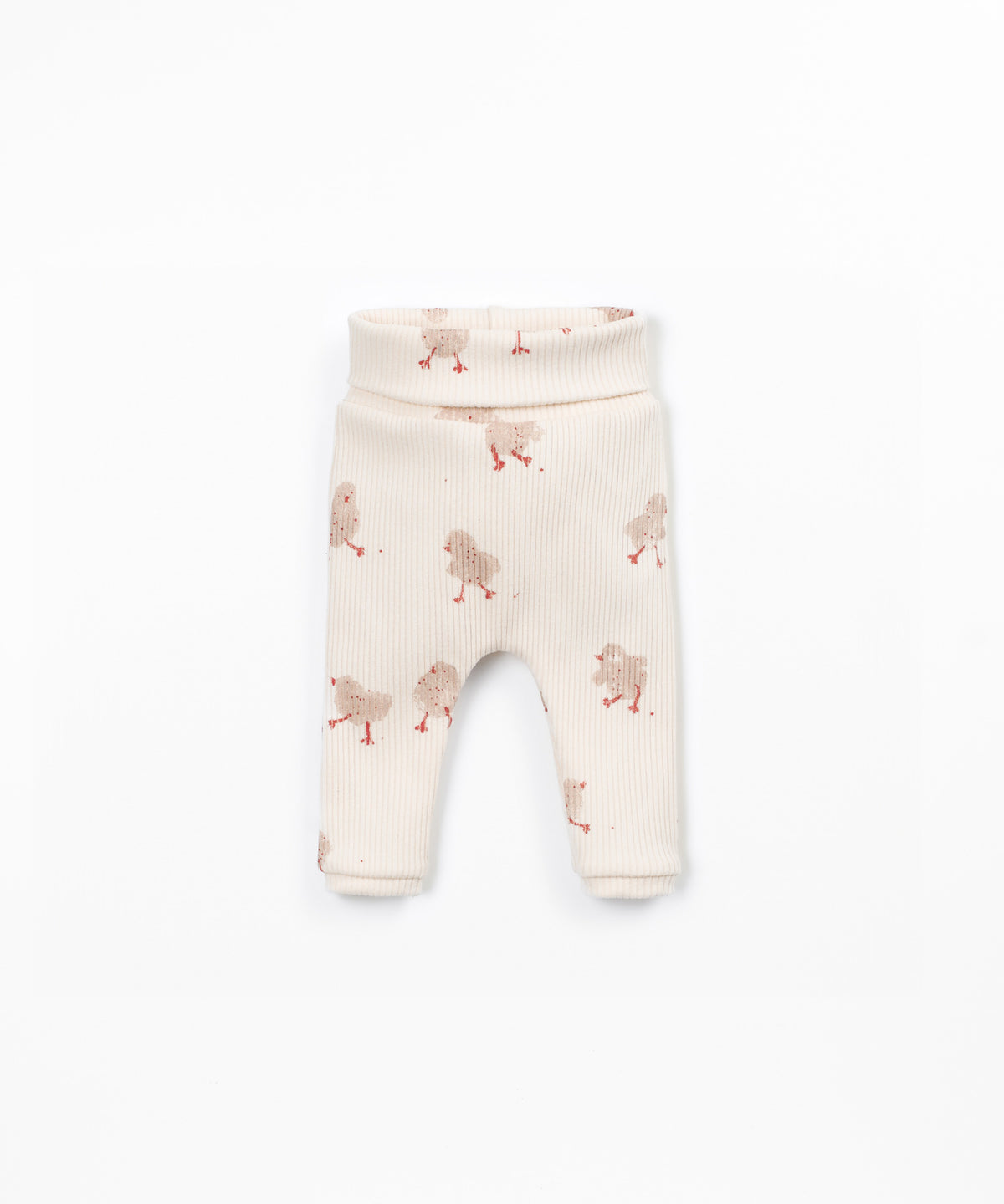 PLAY UP Rippstrick-Leggings mit Küken-Print – Beige