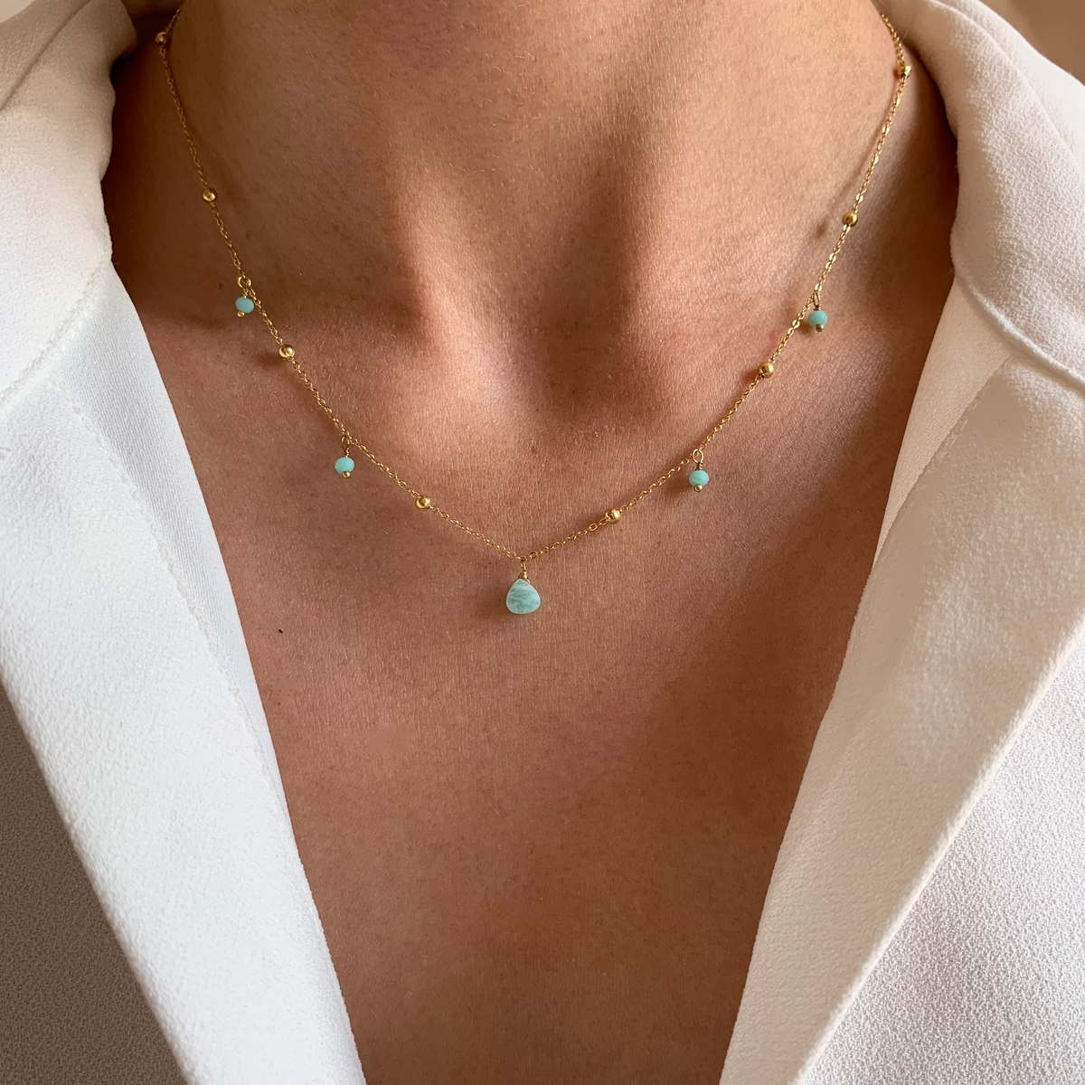 Victoire Collection Halskette mit Amazonit-Tropfen – Gold