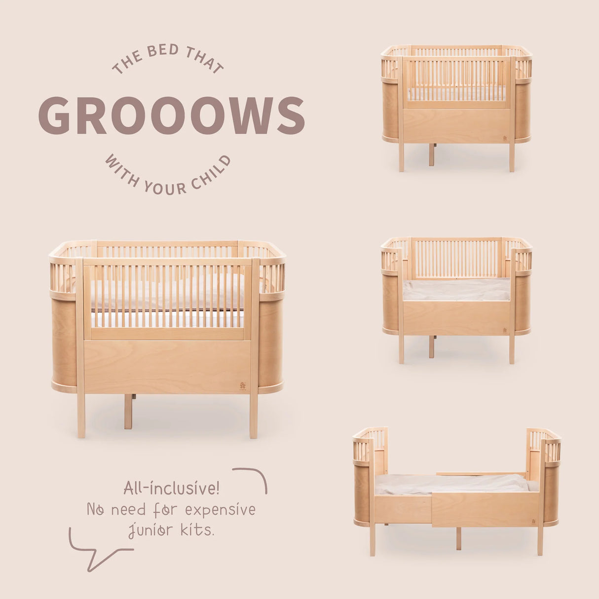 Sebra Bett - Baby- & Junior, Wooden Edition