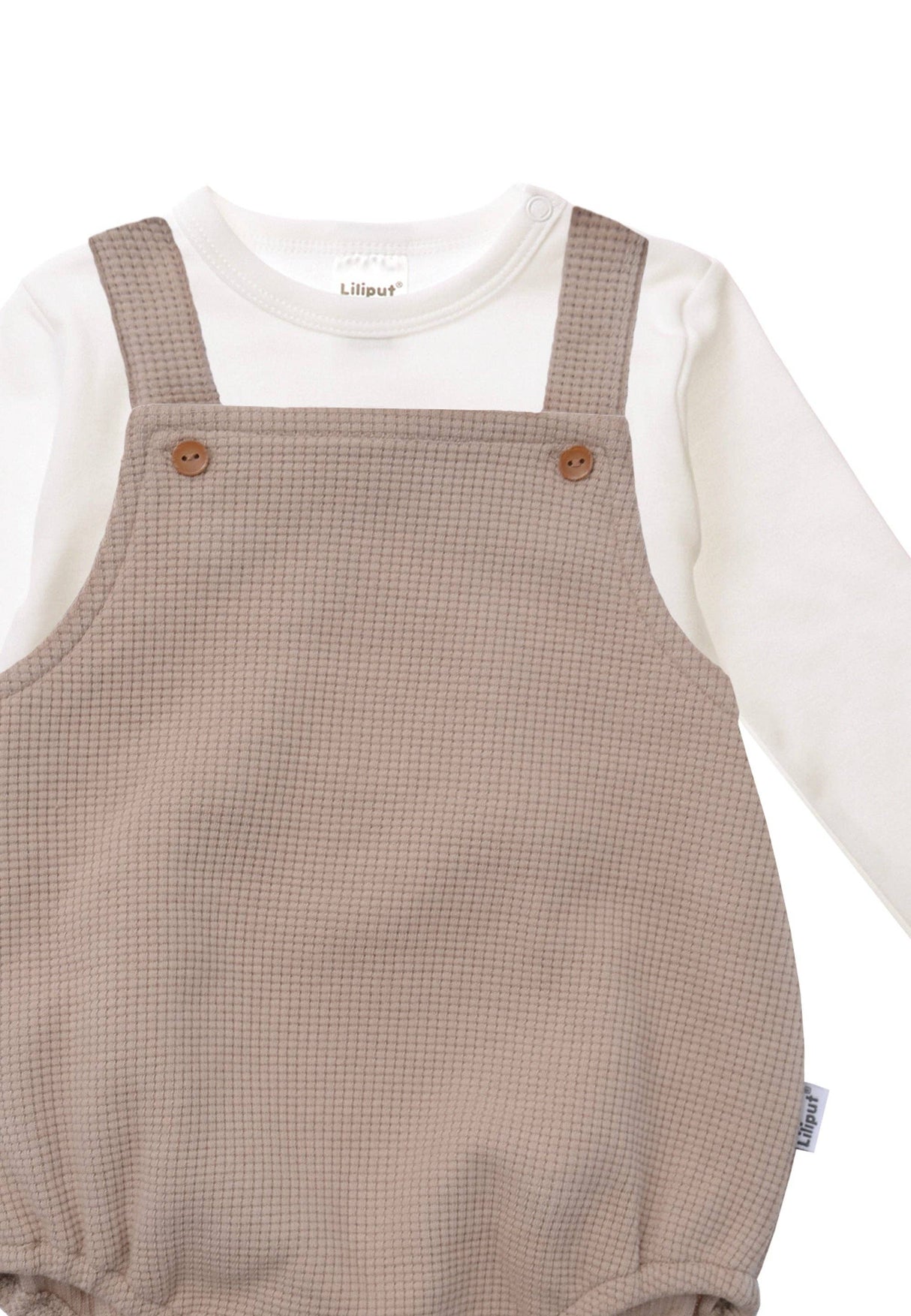 2tlg. Set mit Baby Latzhose beige und Langarmshirt ecru