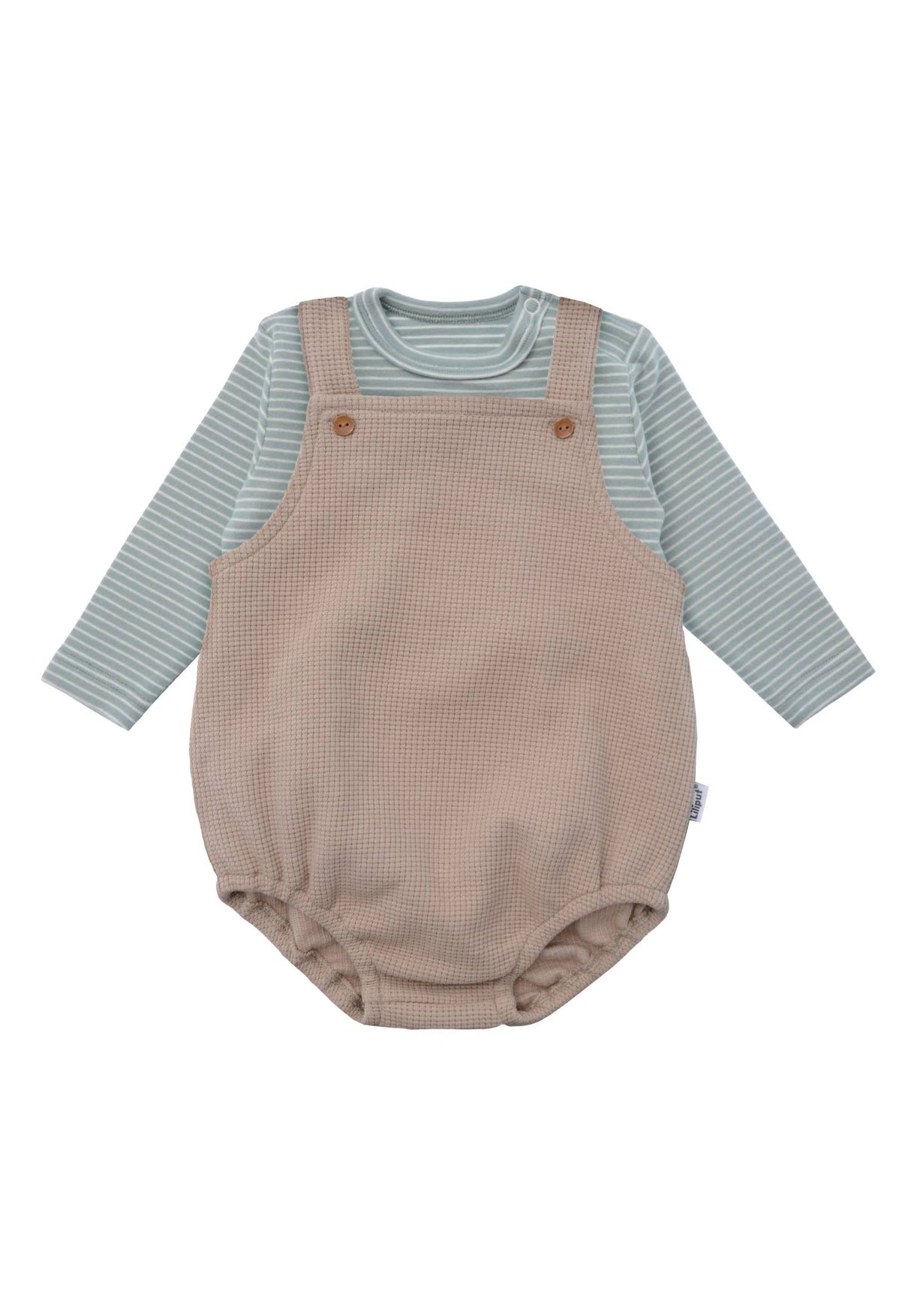 2tlg. Set mit Baby Latzhose beige und Langarmshirt schilf geringelt