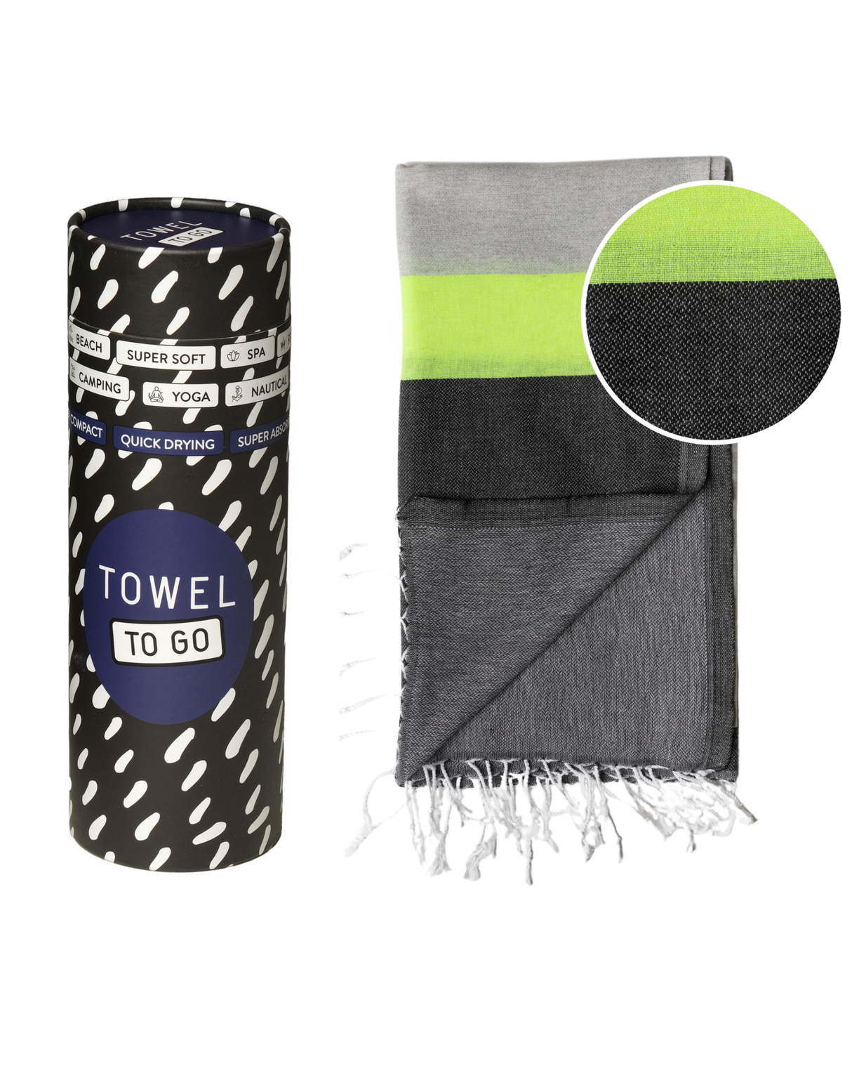 NEON schnell trocknendes Handtuch aus recycelter Baumwolle in Geschenkbox Grau/Schwarz