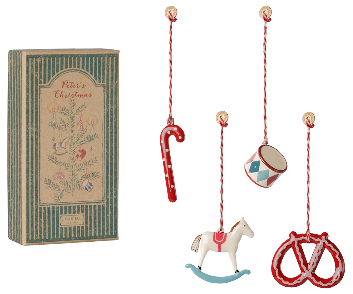 Maileg Metallornament Geschenkset Peter's Christmas – Rot/Blau
