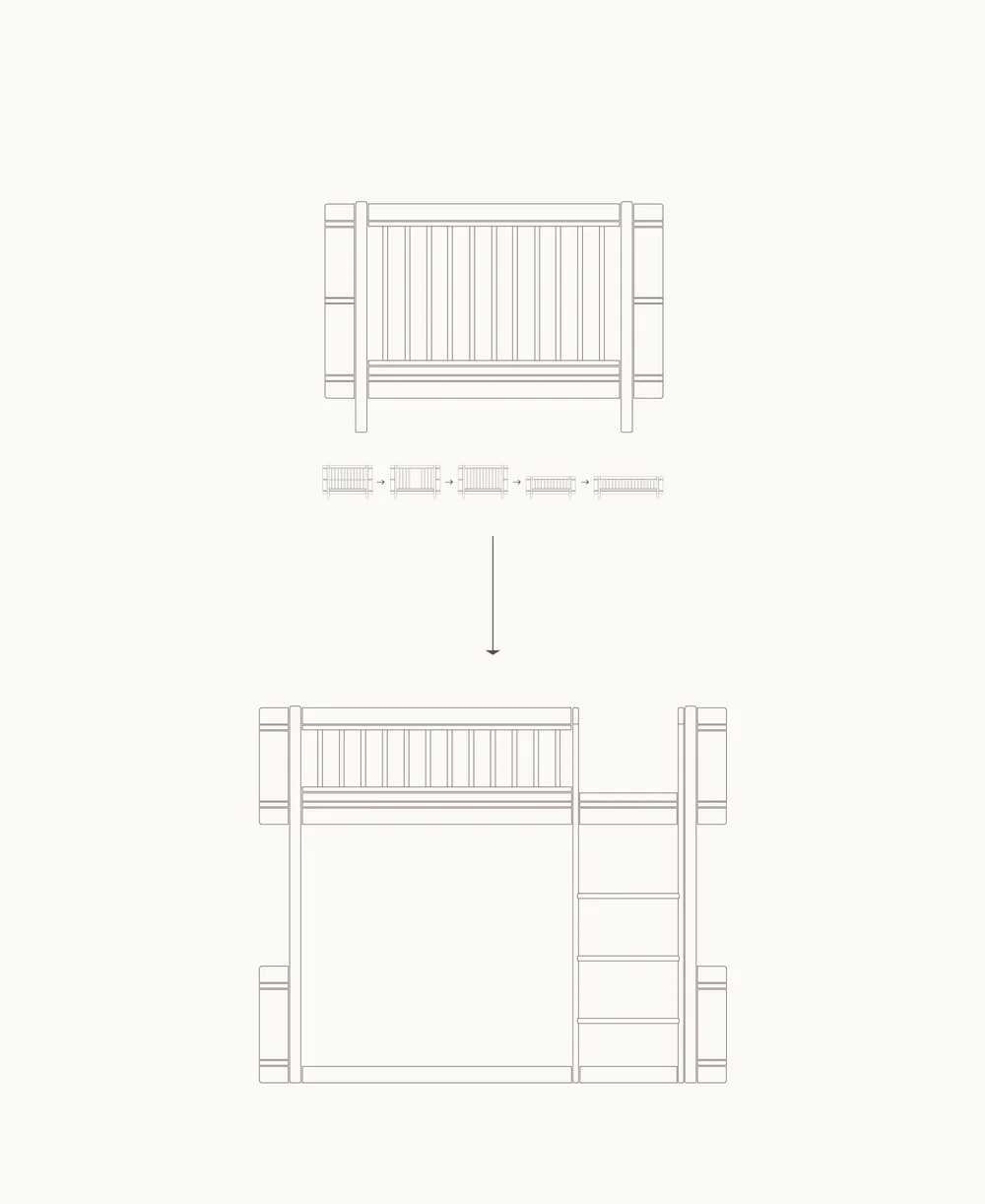 Wood CONVERSION from Mini+ Basic to Mini+ half-height loft bed White / Oak
