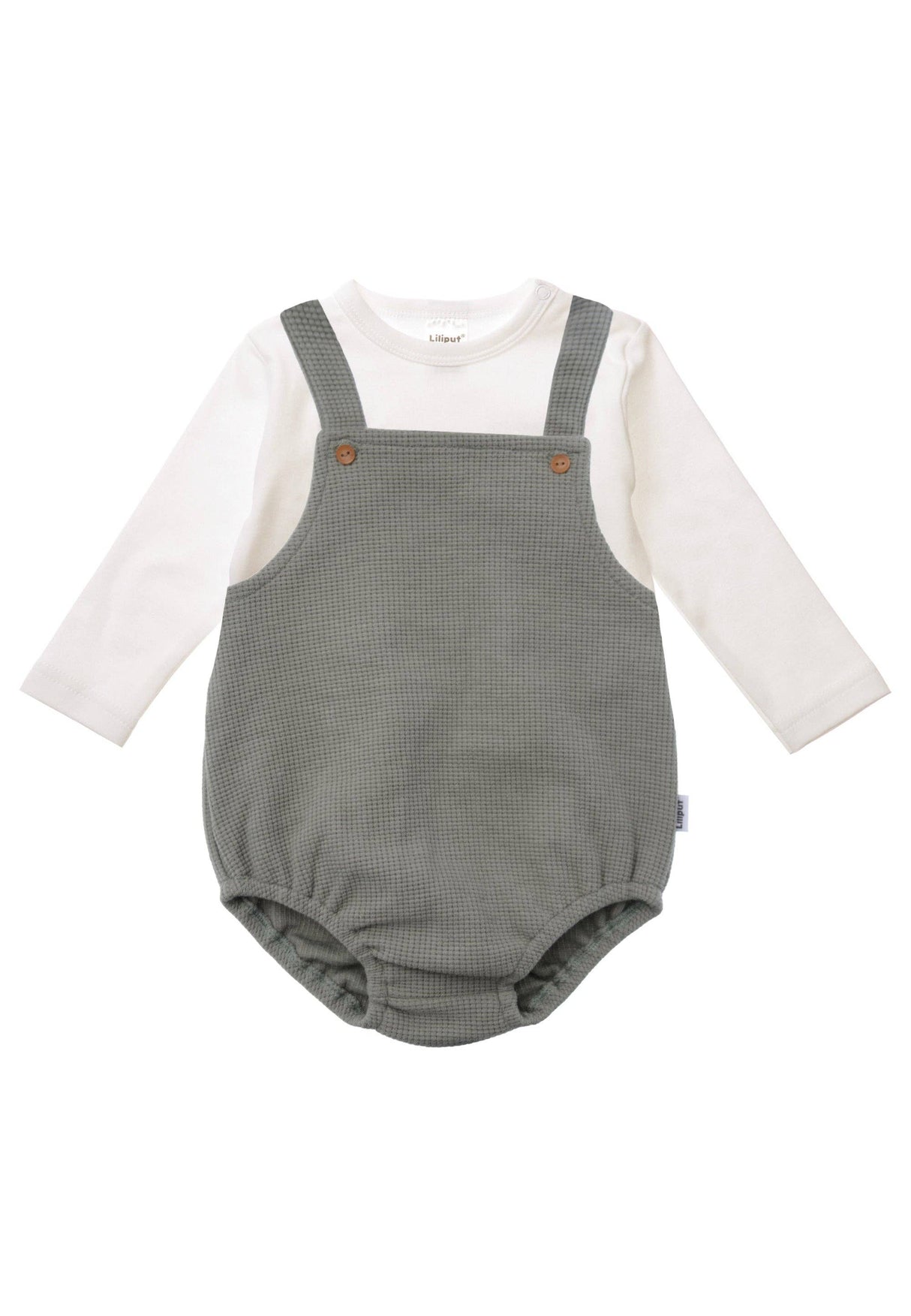 2tlg. Set mit Baby Latzhose oliv und Langarmshirt ecru