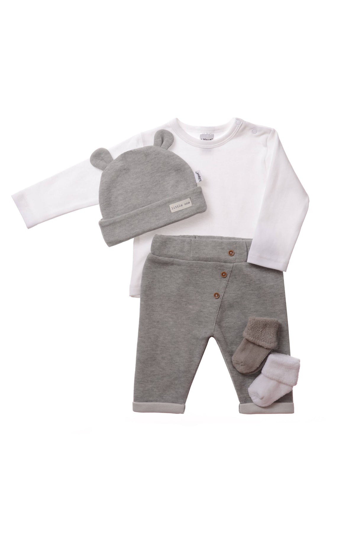 Rib-Strick-Set mit Hose in grau, 5-teilig