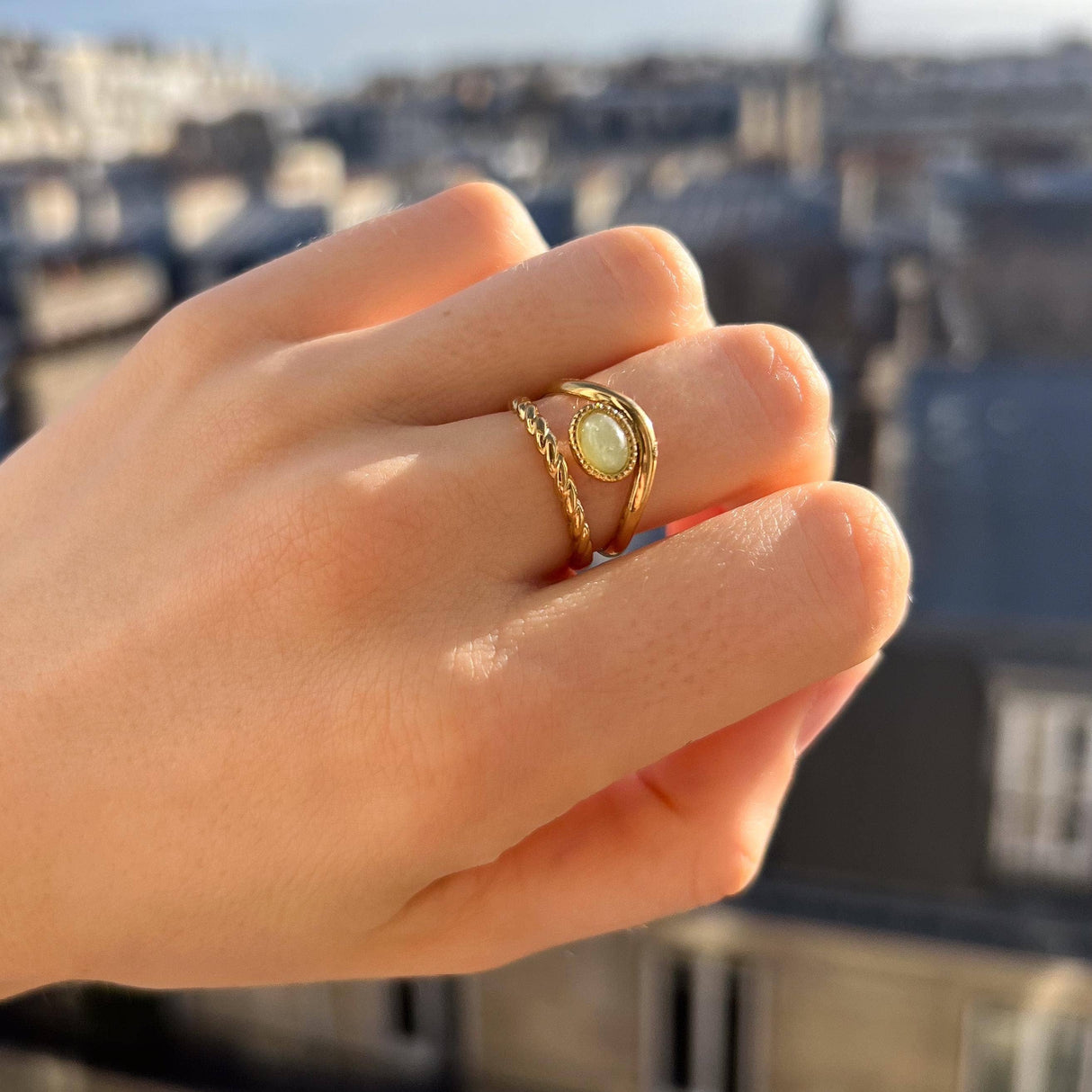 Victoire Collection Damenring mit grünem Achat – Edelstahl Gold