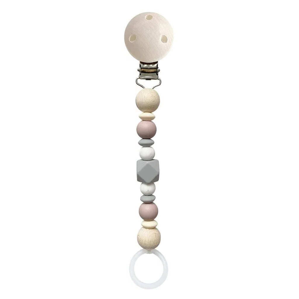 Schnullerkette Silber Grau/ Rose