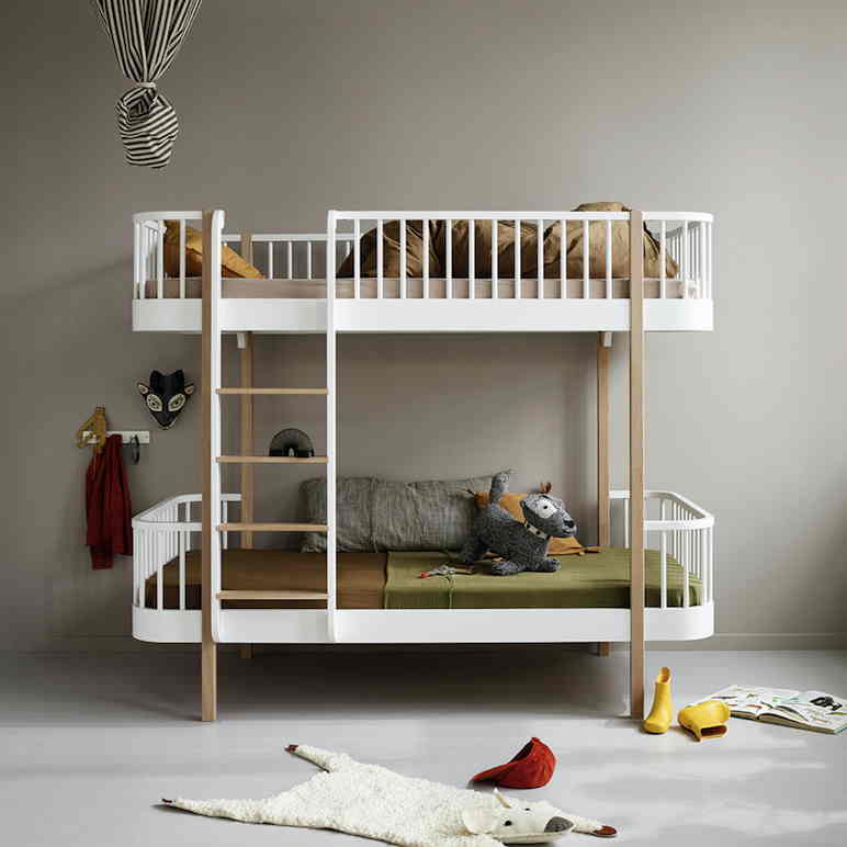 Wood bunk bed, oak/white