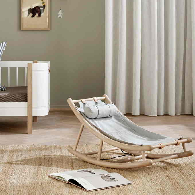 Wood Baby- und Kleinkindwippe Eiche / Grau Kindermöbel Kinderzimmer Kinderwippe
