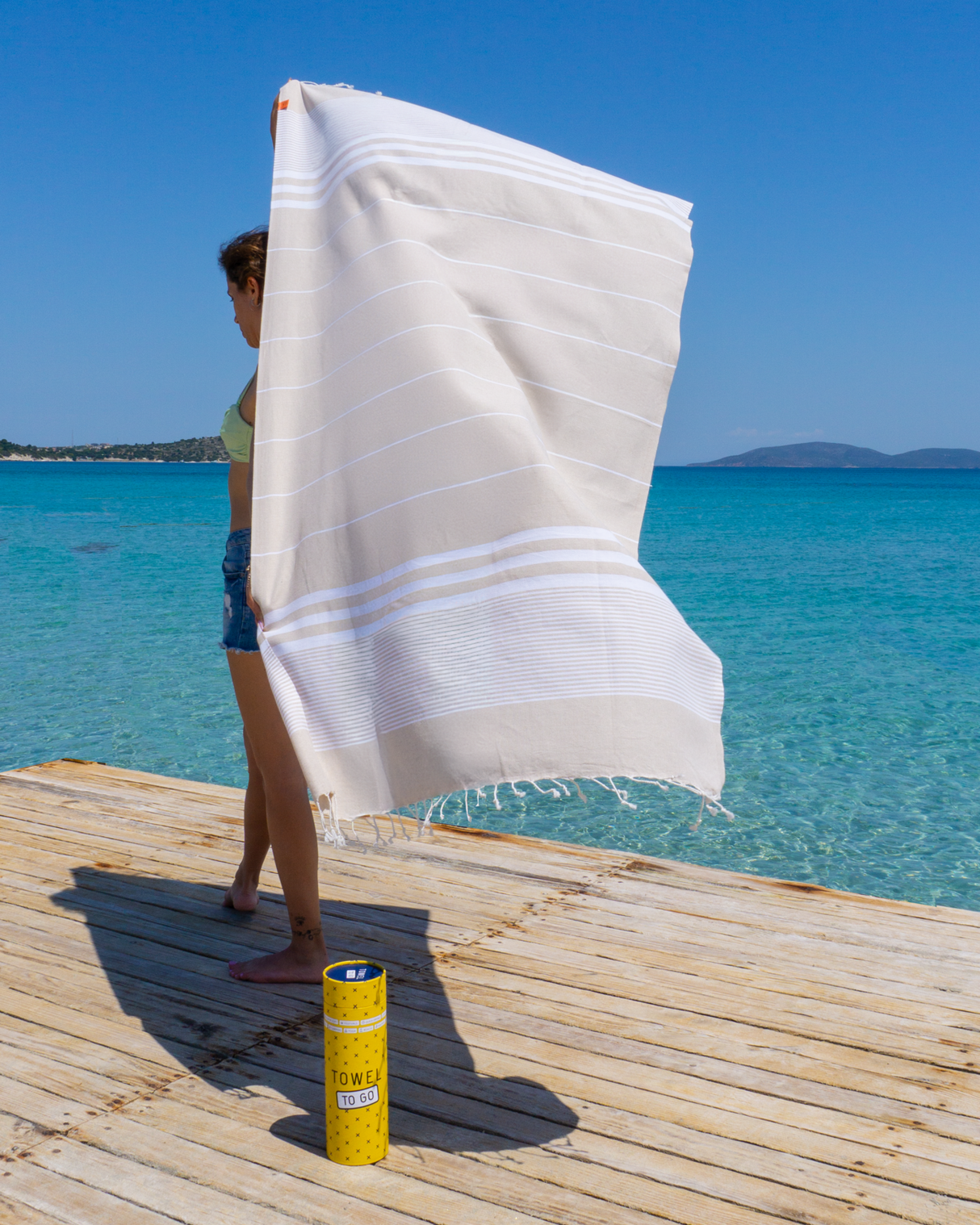 MALIBU Strandtuch, Hamamtuch mit Geschenkverpackung, Beige