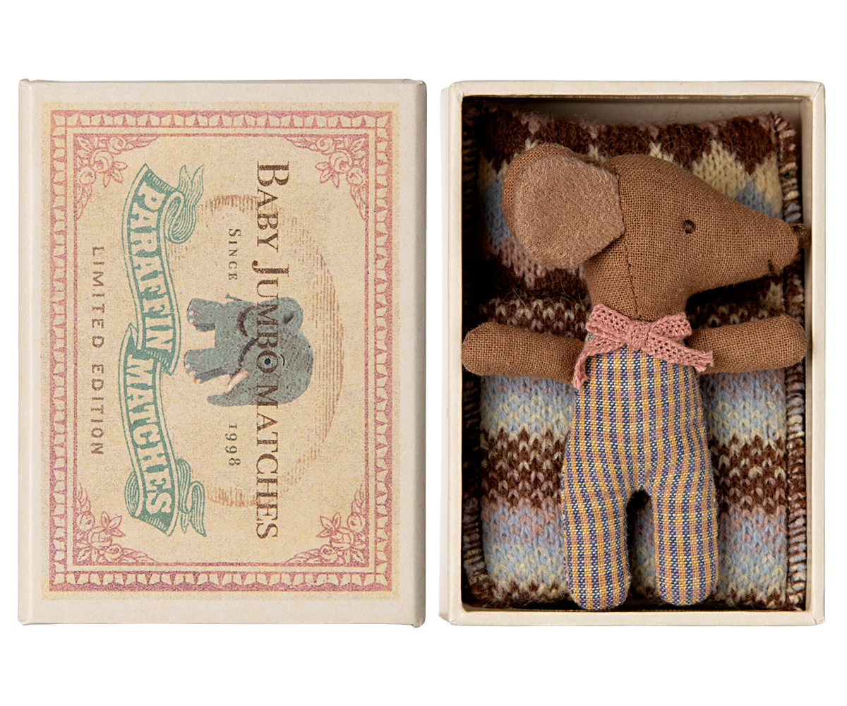 Maileg Sleepy wakey baby maus in Streichholzschachtel - Rose