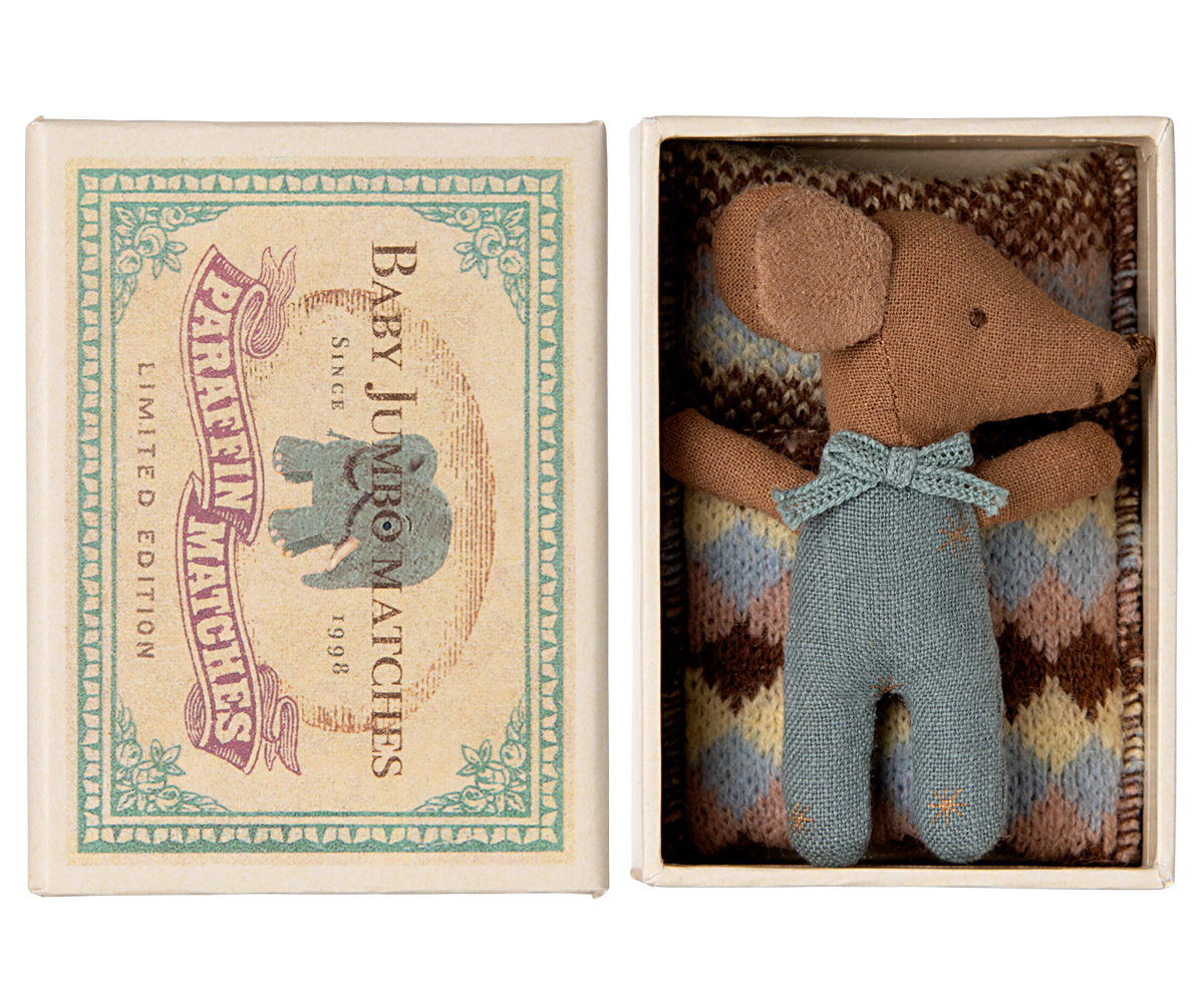 Maileg Sleepy wakey baby maus in Streichholzschachtel - Blau