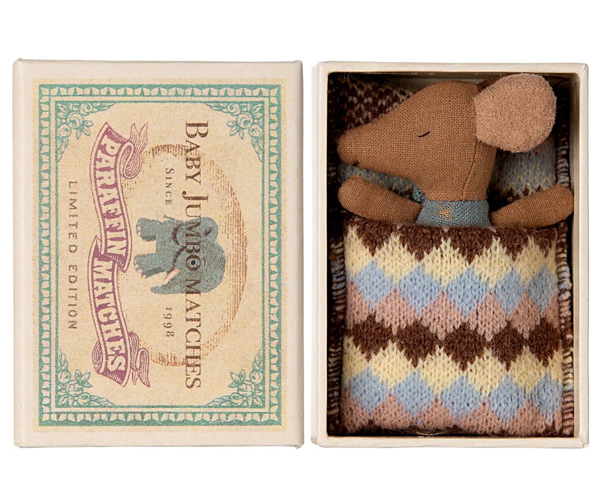 Maileg Sleepy wakey baby maus in Streichholzschachtel - Blau