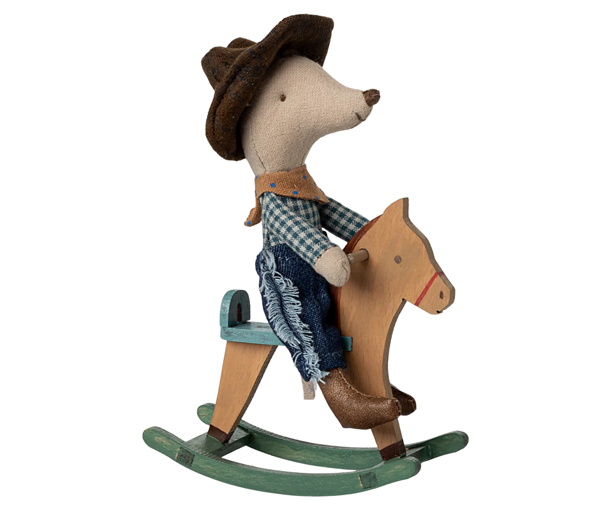 Maileg - Cowboy Maus auf Schaukelpferd