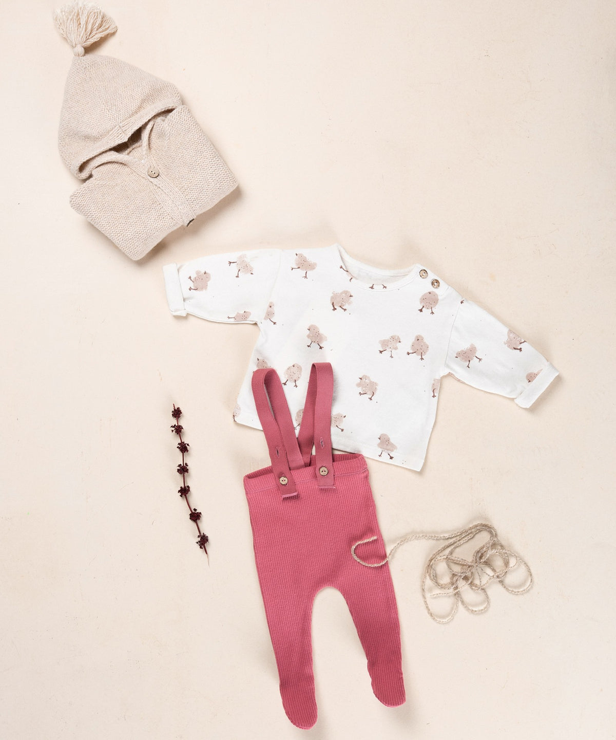 PLAY UP Strickpullover mit Küken-Print – Dark Beige