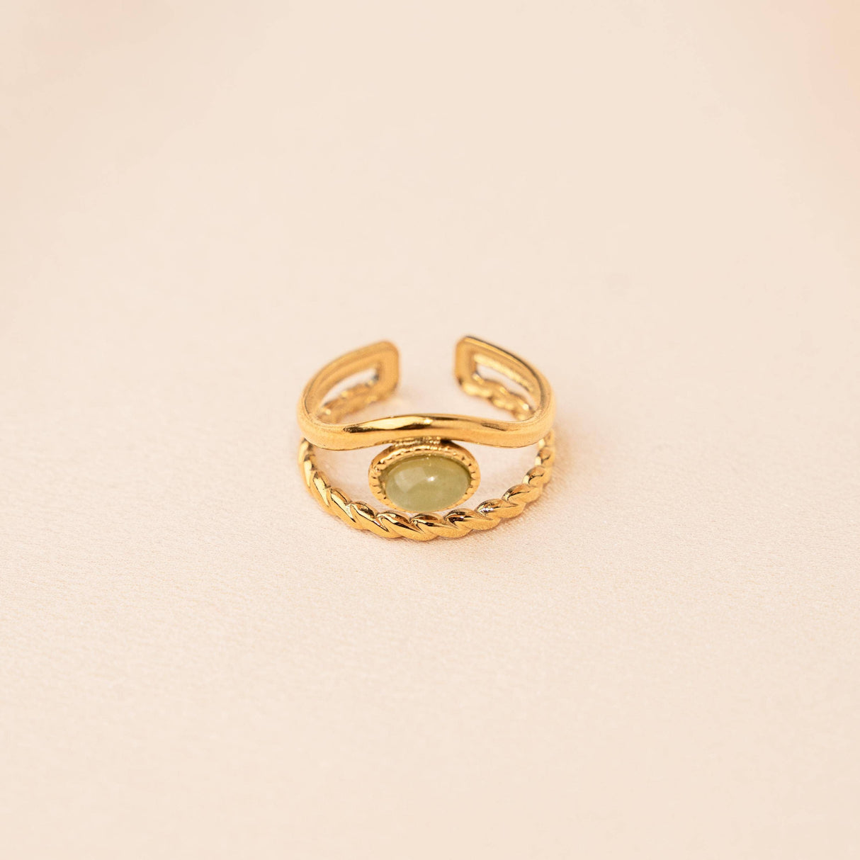 Victoire Collection Damenring mit grünem Achat – Edelstahl Gold