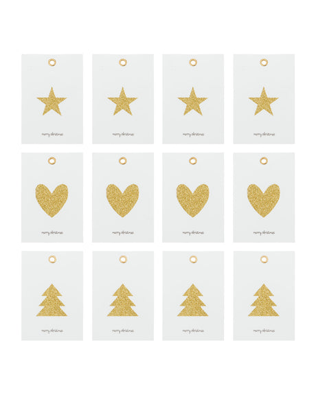House Doctor HDGlitr Geschenkanhänger – Weiß/Gold, 12er-Set