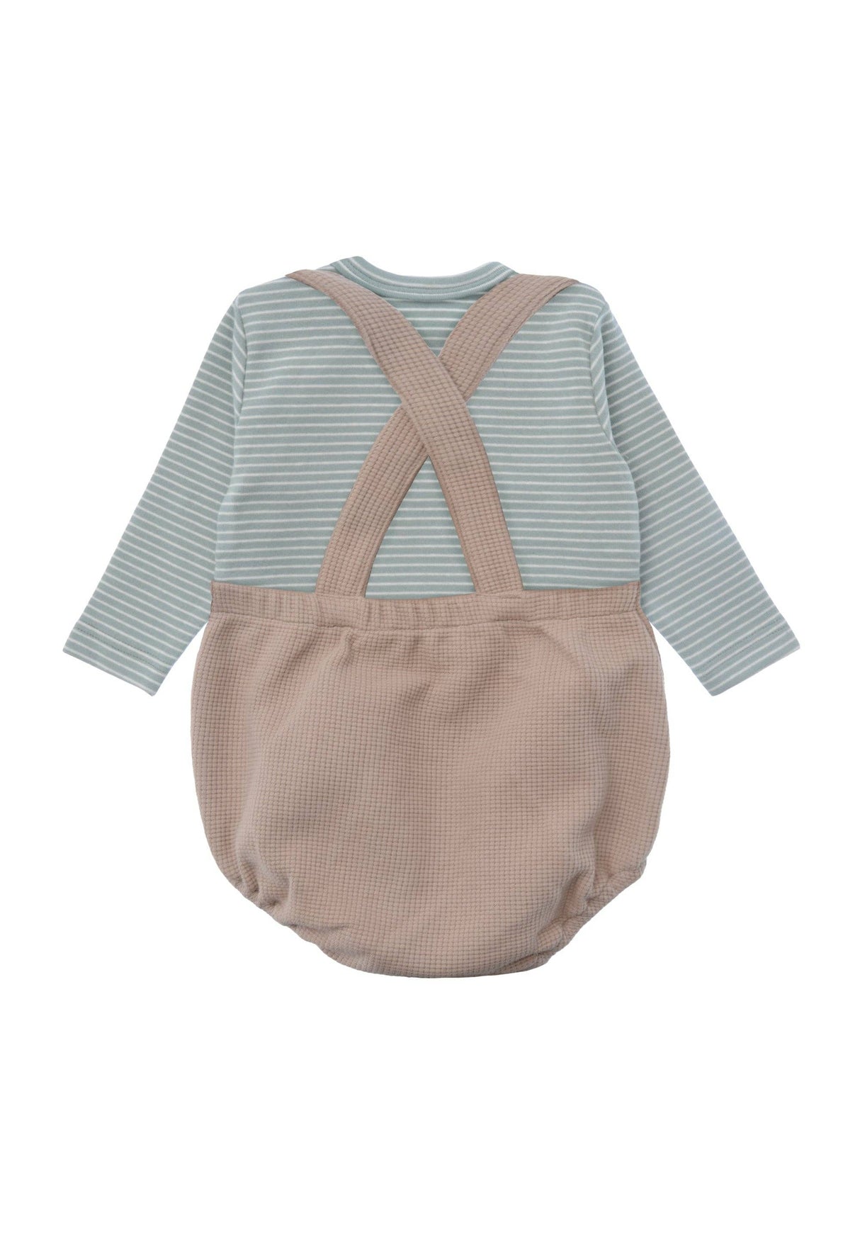 2tlg. Set mit Baby Latzhose beige und Langarmshirt schilf geringelt