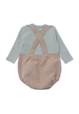 2tlg. Set mit Baby Latzhose beige und Langarmshirt schilf geringelt