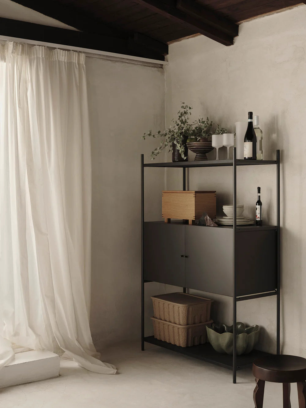 Bookshelf with hooks