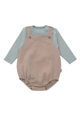 2tlg. Set mit Baby Latzhose beige und Langarmshirt schilf geringelt