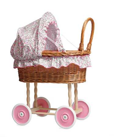 Egmont Toys – Puppenwagen aus Weide mit Blumenbettwäsche