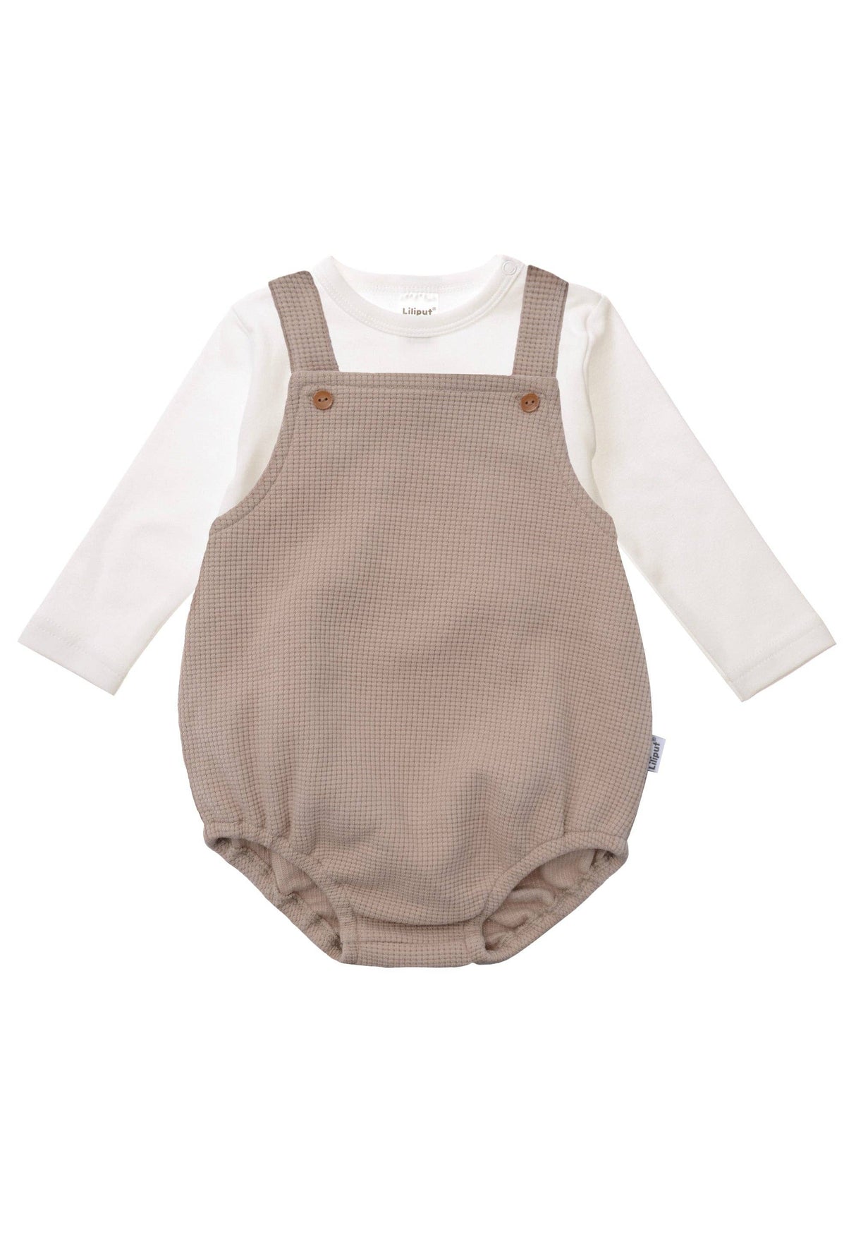 2tlg. Set mit Baby Latzhose beige und Langarmshirt ecru