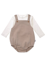 2tlg. Set mit Baby Latzhose beige und Langarmshirt ecru