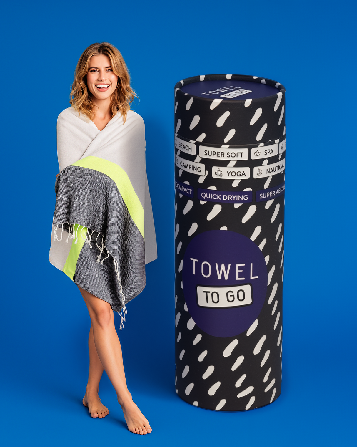 NEON schnell trocknendes Handtuch aus recycelter Baumwolle in Geschenkbox Grau/Schwarz