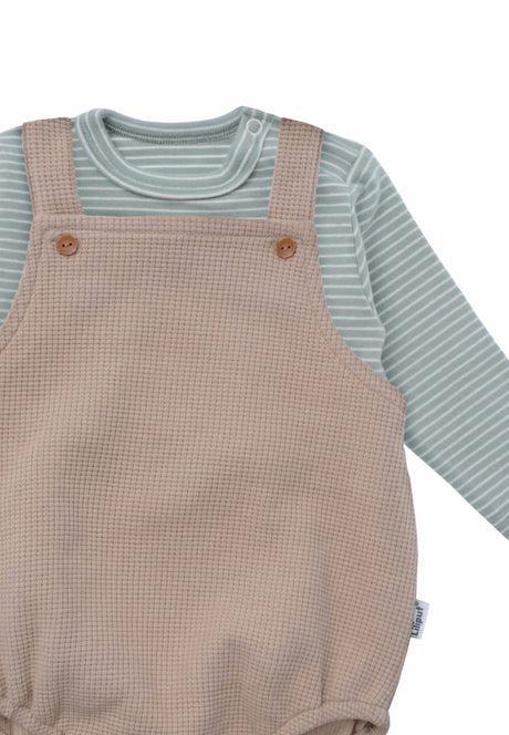 2tlg. Set mit Baby Latzhose beige und Langarmshirt schilf geringelt