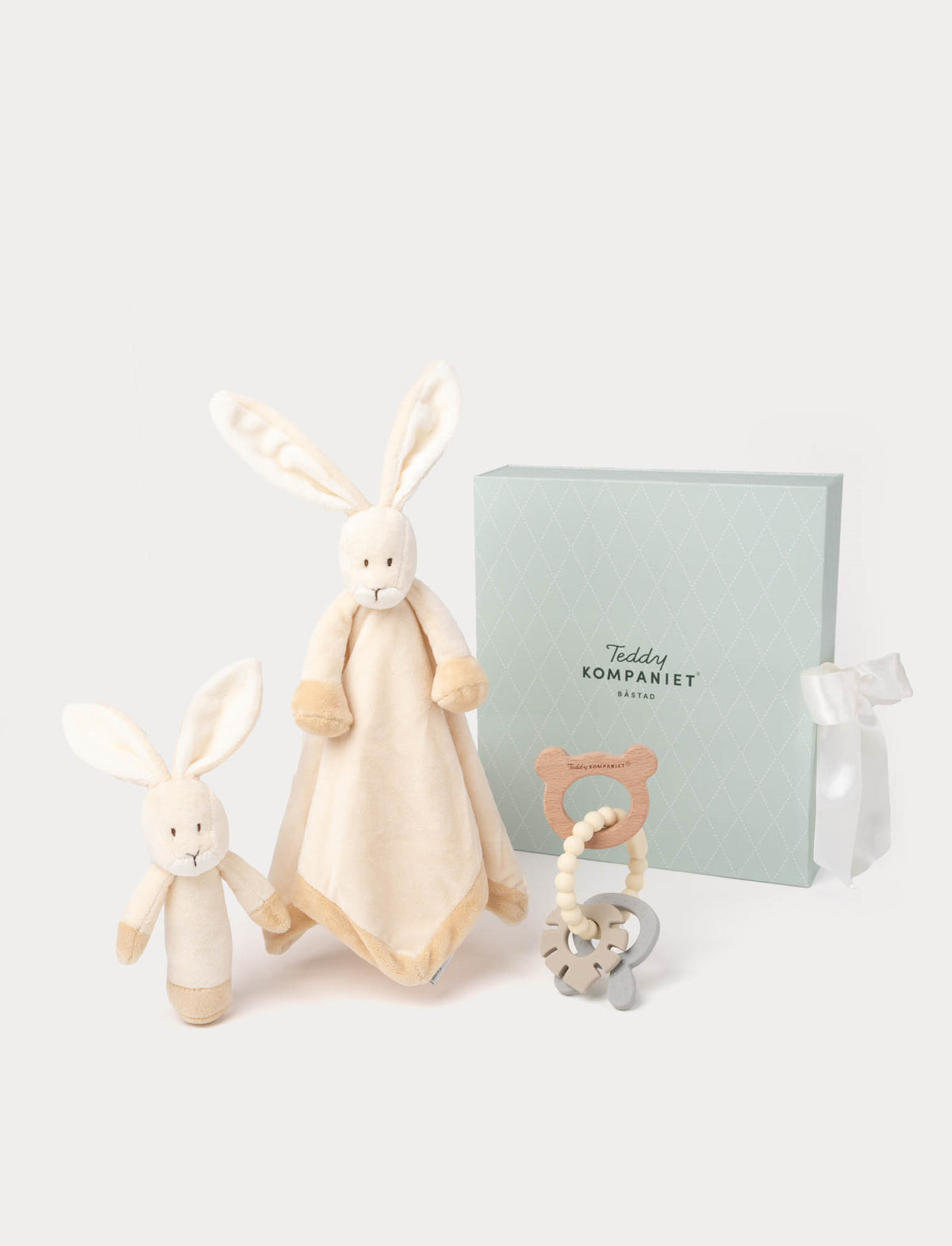 Diinglisar Baby Geschenkbox – Kuscheldecke, Rassel & Beissring Hase creme