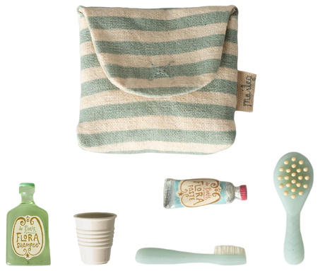 Maileg - Zahnbürsten-Set in Tasche, Maus – Blau gestreift