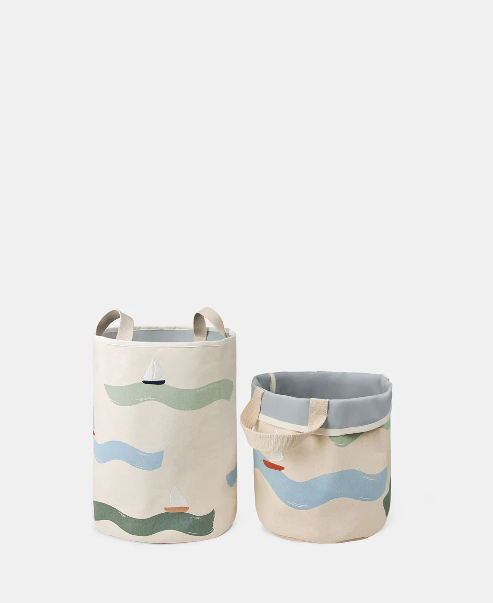 Embroidered storage baskets set of 2 Leaves