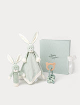 Diinglisar Baby Geschenkbox – Schmusetuch, Rassel & Beissring Hase salbeigrün