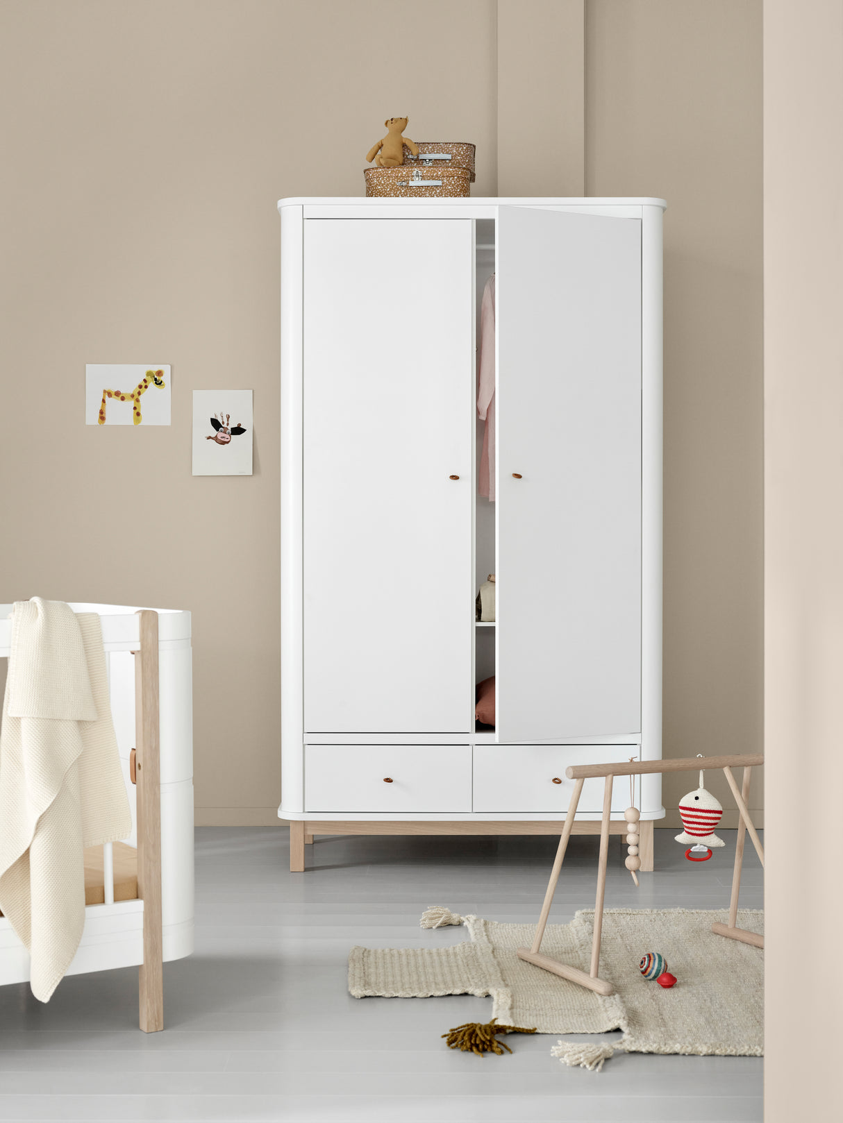 Wood wardrobe 2 doors white / oak