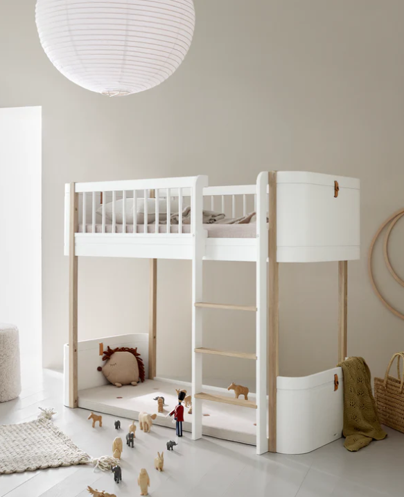 Oliver Furniture - Wood Mini+ Umbauset halbhohes Hochbett Weiss/Eiche