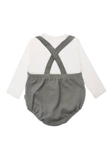 2tlg. Set mit Baby Latzhose oliv und Langarmshirt ecru