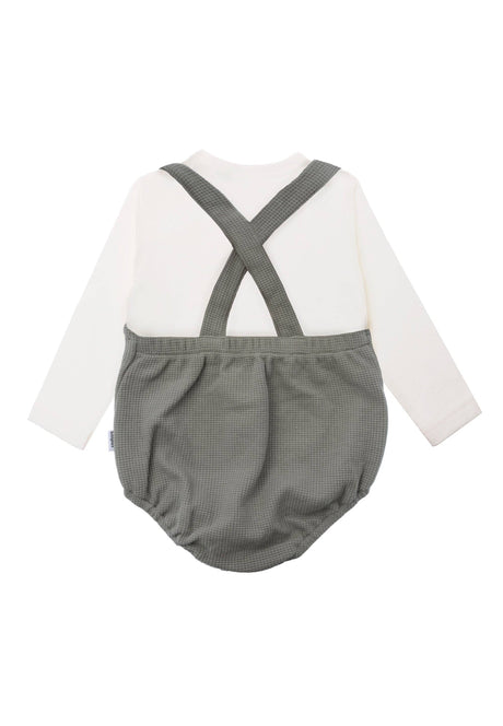 2tlg. Set mit Baby Latzhose oliv und Langarmshirt ecru