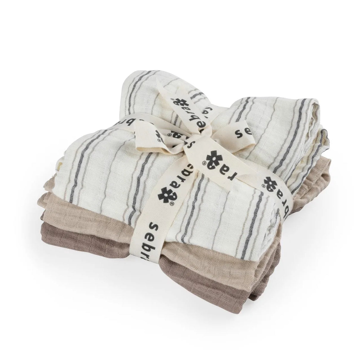 3er-Set Ultra-Soft Musselintücher Cream Stripe, Beige
