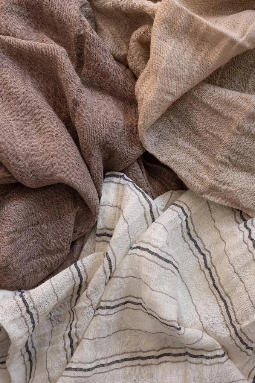 3er-Set Ultra-Soft Musselintücher Cream Stripe, Beige
