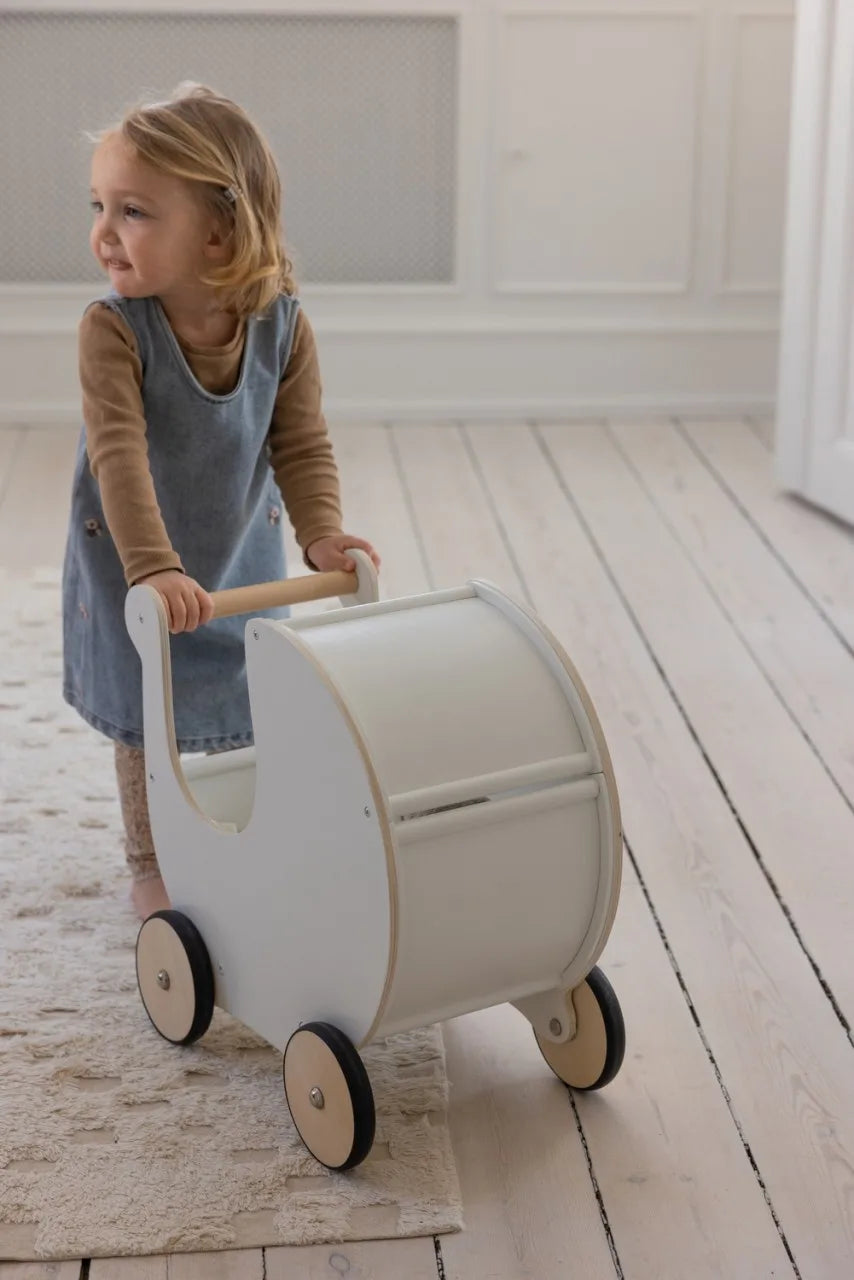 Sebra Puppenwagen & Lauflernwagen aus Holz – Classic White