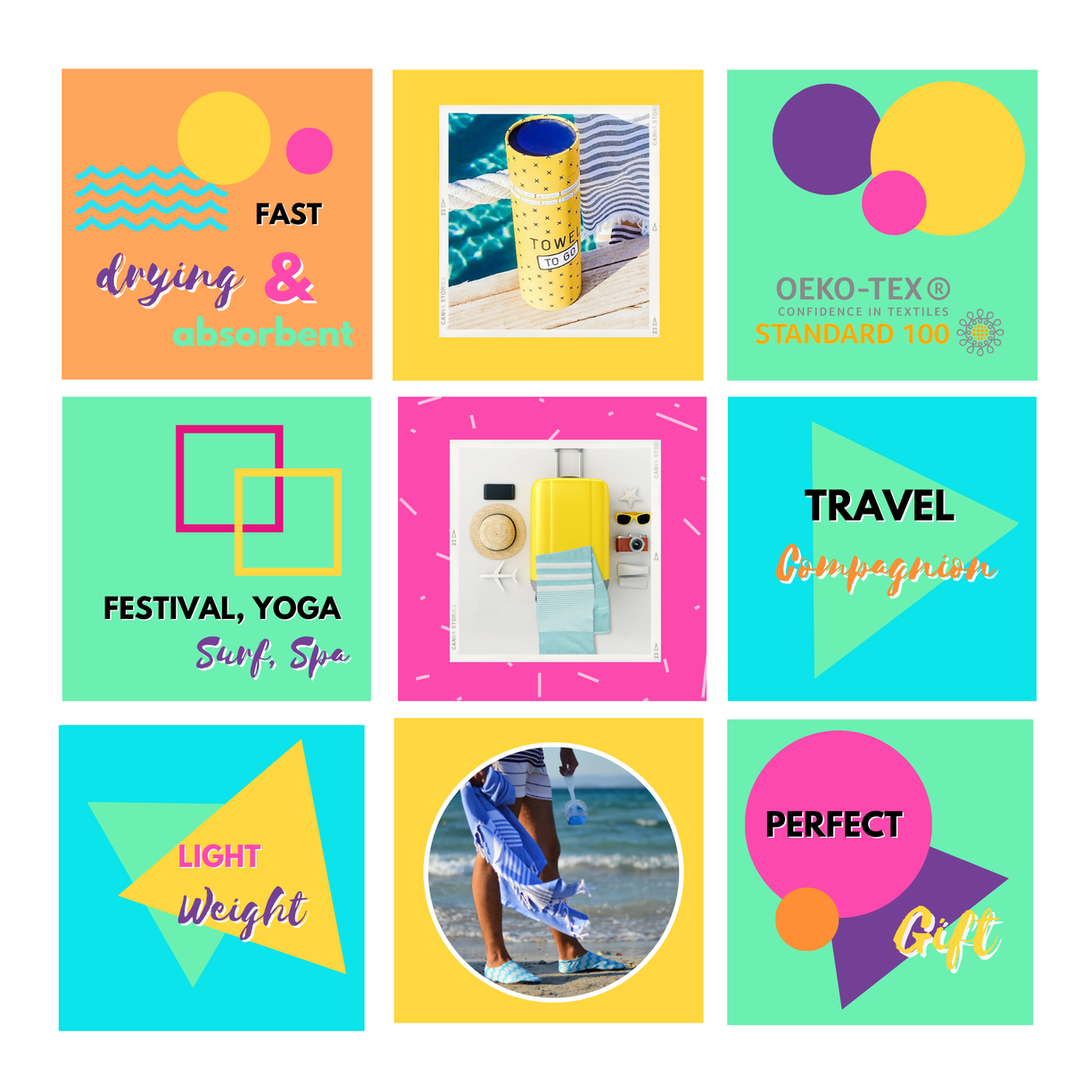 BALI Strandtuch, Hamamtuch in Geschenkbox, Grau/Senfgelb