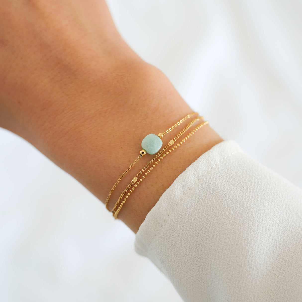 Victoire Collection Dreifach-Armband mit Amazonit – Gold