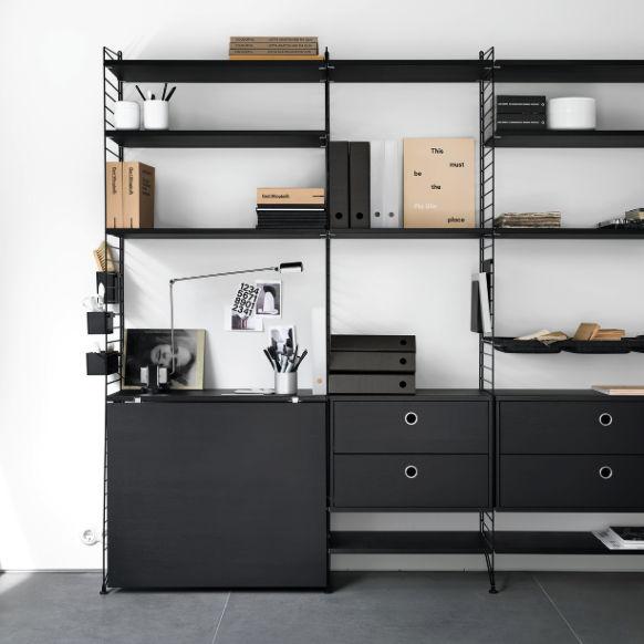 String Regal Büro Regalsystem Esche schwarz
